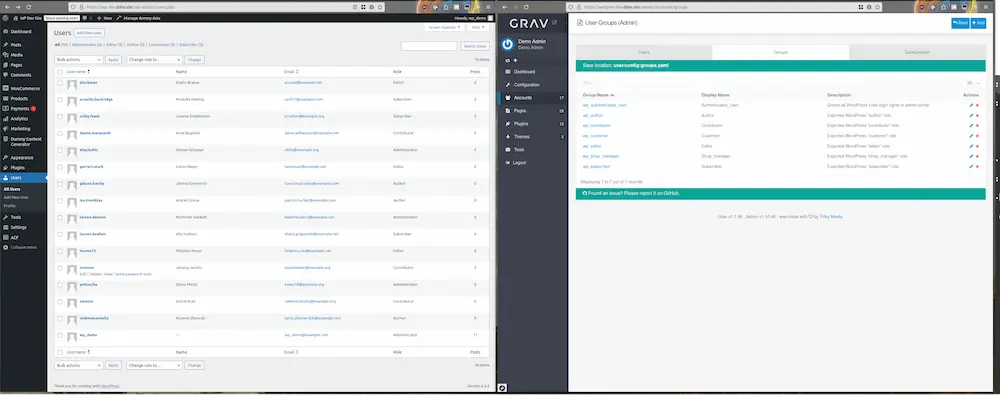 WordPress roles exported to Grav groups
